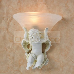 Modern bathroom Led Resin Angel Wall Lamp + glass lampshade abajur Creative Aisle Stairs Bedside wall light sconce 