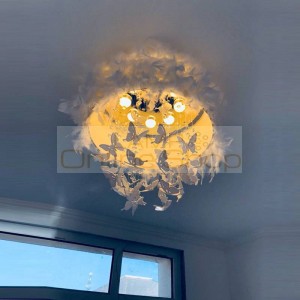 Modern bedroom Ceiling Light white butterfly romantic feather LED lamp princess room wedding hotel luxury art ceiling lamp