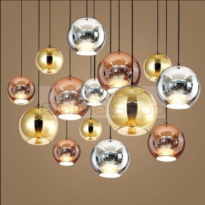 Modern Copper Sliver Shade Mirror Chandelier Light E27 LED mirror ball glass Pendant Lamp Modern Christmas Glass Ball Lighting