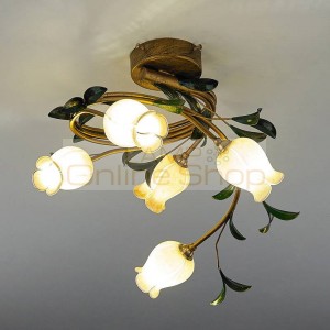 Modern Glass Flower Chandelier Ceiling For Bedroom American Style Crystal LED Ceiling Light E14 bulb Decoration light Fixture