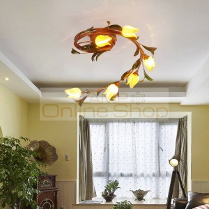 Modern Glass Flower Chandelier Ceiling For Bedroom American Style LED Ceiling Light E14 bulb Decoration light Fixture