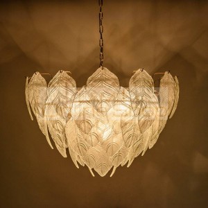 Modern glass leaves LED Pendant Lights gold circle Dia.60cm 80cm For Bedroom lamparas Home Decoration Lamp hanglamp luminaire