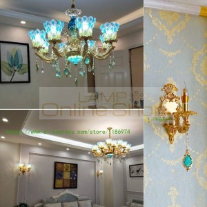Modern Gold Crystal Chandelier Living Room Luxurious Atmosphere Household Chandeliers Creative blue Peacock Bedroom Led Lamps