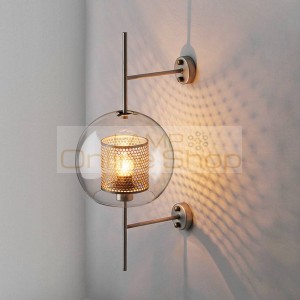 Modern LED Wall Light Transparent Glass Shade Scones Wall Lamps Bedroom Bedsides Restaurant Study Hang Lamps Loft Iron Fixtures