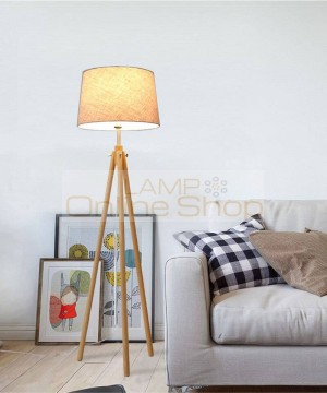 Modern Minimalist Wood Tripod Floor Lamp simple life Fabric Shade Creative Floor Light For Living Room Study Lighting Fixture