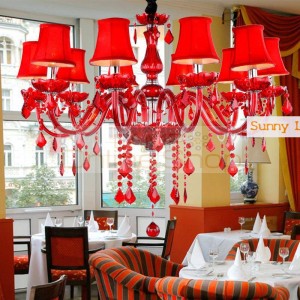 Modern Red chandelier Crystal Lamp for Wedding room cafe Red shades glass chandelier indoor lighting Bedroom light Led lamparas