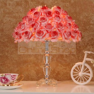 Modern rose flower crystal table lamp red pink wedding deco desk lamp crystal beside lamps for living room bedroom light fixture