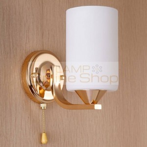 Modern simple bedroom bedside wall lamp,1/2arm gold color iron glass lampshade led wall sconce for Aisle bathroom light fixture