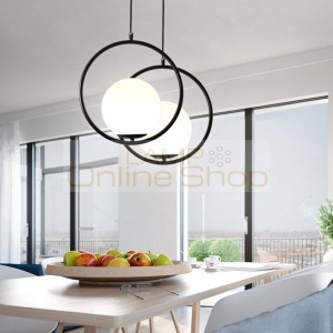 Modern simple creative hanging lamp white glass ball shade wrought iron droplight living room restaurant bar lighting fixture