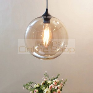 Modern simple glass hanging light fixture nordic creative 25cm colorful glass ball living dining room bedroom pendant light lamp