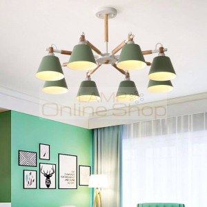 Modern simple macaron wood chandelier for foyer bedroom restaurant lighting fixture pink green yellow blue colorful droplight