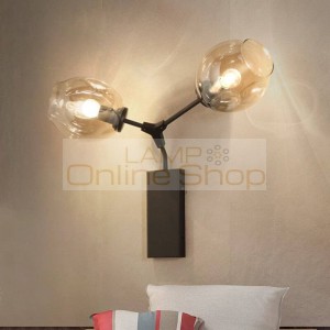 Modern Wall Lamp 2 head Glass Sconce Luminaire black gold metal arm For Bathroom Bedroom Light E27 Base Home Lighting Lamparas