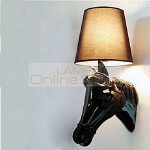 Modern wall lamps Resin gypsum horse head cloth lampshade Creative wall sconce lighting bedroom study room cafe light fixture