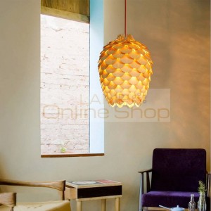  Modern wooden pinecone king pendant lamp dia 30cm/38cm restaurant hanging ceiling lamps retro industrial lighting