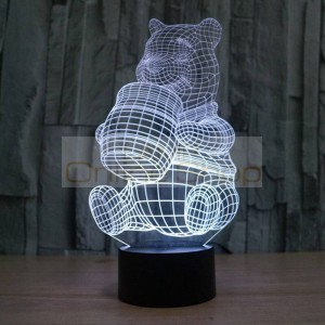 New Creative 3D illusion Lamp,Acrylic 7 color changing Winnie the Pooh shape LED Night Lights usb Novelty Lighting table Lamps