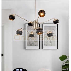 Nordic 8 arm led chandelier light black modern creative iron body Hanging lamp villa compound E27 lamp 