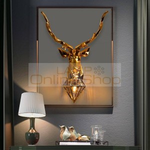 Nordic American Deer Wall Lamp Antlers Wall Light Fixtures Living Room Bedroom Bedside Lamp Led Sconce Home Deco Luminaire