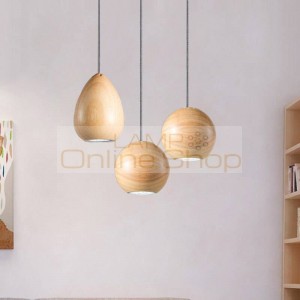 Nordic bedroom light living room solid wood Personality spherical led hanging light pendants simple wood pine cone lamp