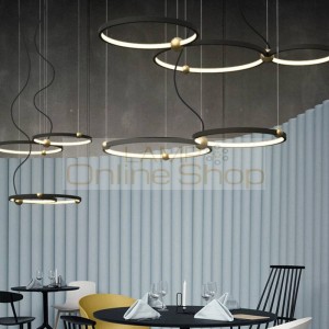 Nordic Dining room Pendant lights Modern simple Metal Round Ring Combo Art Creative Black Droplight Led Lighting fixture