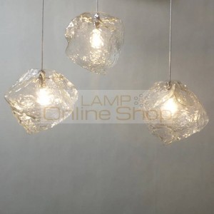 Nordic Ice cube glass suspension luminaire modern creative clear glass G4 led dining lamp bar restaurant hanging light fixture