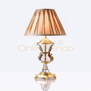 Nordic LED Crystal Table Lamp Copper Bedroom Bedside Lighting Decorative LED Table Li Ghts Cloth Lamp Shade Desk Lamps Luminaire