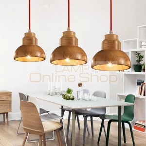 Nordic LED E27 Cafe Lighting Solid Wood Bar Craft Fixtures Restaurant Hanging Lights Bedroom Pendant Light 