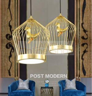 Nordic Light Modern Iron Art Deco Golden Bird Cage LED Chandelier Lighting Restaurant Bedroom hanglamp Balcony Hanging Lights