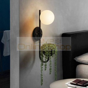 Nordic Living Room Background Wall Lamp Post Modern Bedroom Bedside Glass Ball Plant LED Deco Wall Light Fixtures
