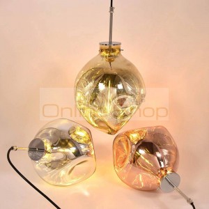 Nordic Living room Coffee shop Creative glass pendant lights Post modern amber rose gold silver glass shade LED hanging ight