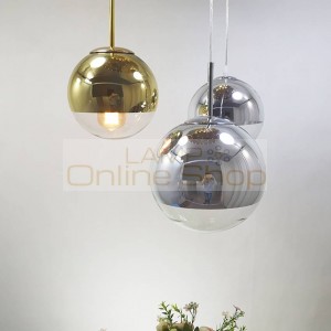 Nordic Mirror glass pendant light dia 15-40cm plated Gold Silver shade modern hang lamp for dining room Kitchen lighting fixture