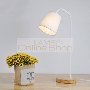 Nordic modern simple textile lampshade table lamp,wood&iron bedroom bedside lamp study reading light with Dimmable/button switch