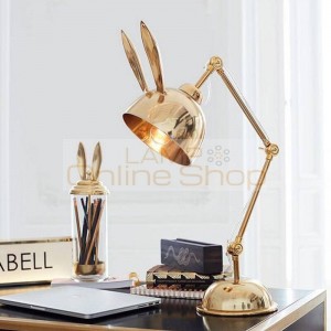 Nordic new classical Rabbit table lamp bedroom desk deco lamp Gold plated body eye protection office study LED reading E27 lamp