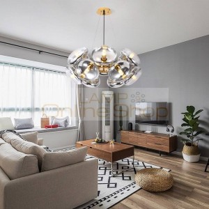 Nordic Pendant lights Villa Post modern Living room Designer Creative Clear glass shade Droplight Gold Chrome Iron hanging lamp