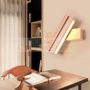 Nordic Rotating LED Decor Wall Light for Bedside Bedroom Modern Simple Wooden Living Room Stairs Led Decorate Wall Lamp Fixture