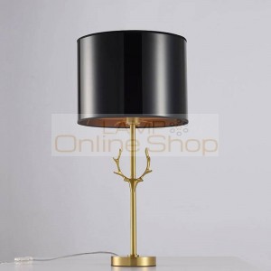 Nordic Table Lamps Antler model design Reading Study Light Bedside Lights cloth Lampshade Home Lighting all copper table light
