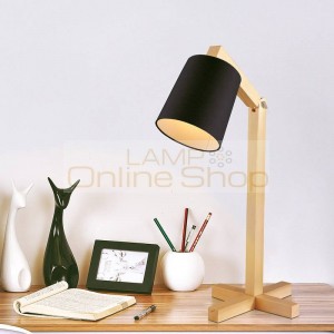 Nordic Wood Table lamp Japanese style white red Fabric Lampshade lamparas de mesa Desk Light Deco For Living Room