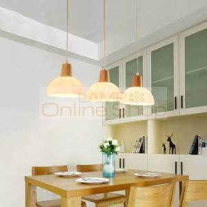 Nordic Wooden LED Pendant Lamp for Restaurant Dining Room Solid Wood Glass Lampshade Deco Maison Hanging Light Fixtures