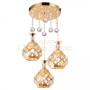 Nordic Wrought Iron Led Dining Room lights Three Modern Crystal Living Room ceiling lamp Pastoral Creative Crystal Lamps