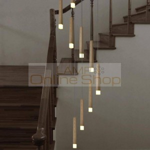 Penthouse art deco wooden stair light Hotel hall long spiral led chandelier lighting modern wood staircase lamps Stair Lustres