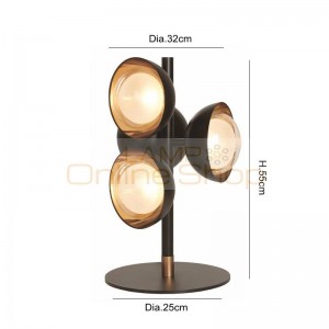 Post modern creative LED table lamp clear Glass lampshade black Four heads home decoration bedroom bedside desk lamp lighting