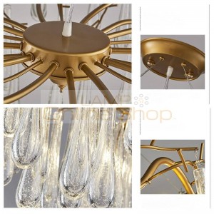 Post Modern creative waterdrop Chandelie light gold color metal hand made glass Cracked lampshade Living room shop Cafe