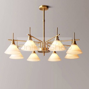 Post modern Eourope chandelier lights Real brass foyer bedroom LED hangling lamp 3/6/8/10 heads glass lampshade lighting fixture