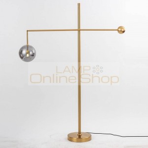 Post modern floor lamps living room decoration Iron art plated gold lamp body glass ball lampshade bedroom bedsiade LED lighting