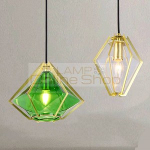 Post modern glass hanging lamps green/clear glass Gold iron lampshade diamond pendant lights for dining room bedroom lighting