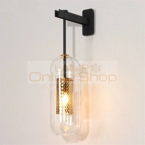 Post modern indoor lighting wall lamp gold/black metal glass creative sconce wall light for bedroom bedside Aisle corridor stair