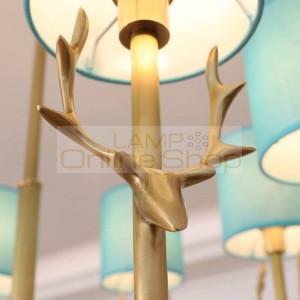 Post modern Real brass Pendant Lights Cloth lampshade E14 led bulb Kung Living Room home decoration 3/6/8/10 heads droplight
