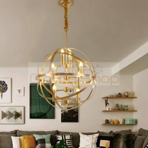 Post Modern Simple Bedroom Study Restaurant Circular Globe E14 LED Copper Chandelier Lamp American Luxury Home Decor Lights