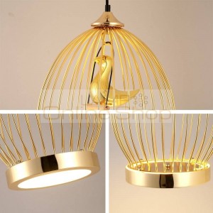 Post modern simple LED pendant light Plated gold birdcage model droplight dining room foyer office bedside lighting fixture
