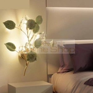 Postmodern Led Ceramic wall sconce indoor crystal wall lighting for Bedroom Stairs Passage Living Room wedding rose Wall Lamps