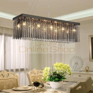 Rectangular black glass pendant lights for Dining room Cafe Bar Crystal hanging Lamp home lighting Led fixtures Modern lustre